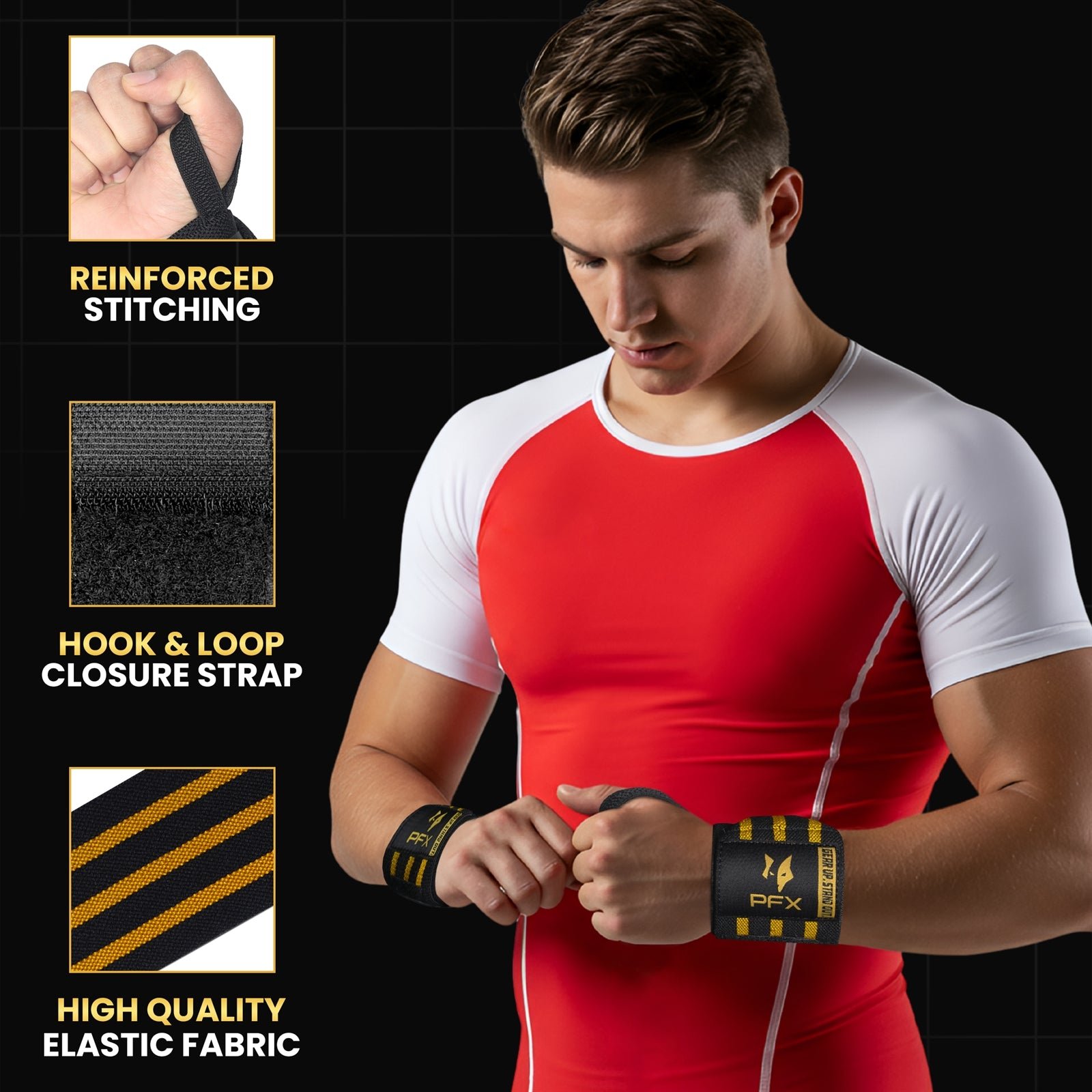 PFX Golden Series "Three-Line" Wrist Wraps – Maximum Competition Support - Image 3