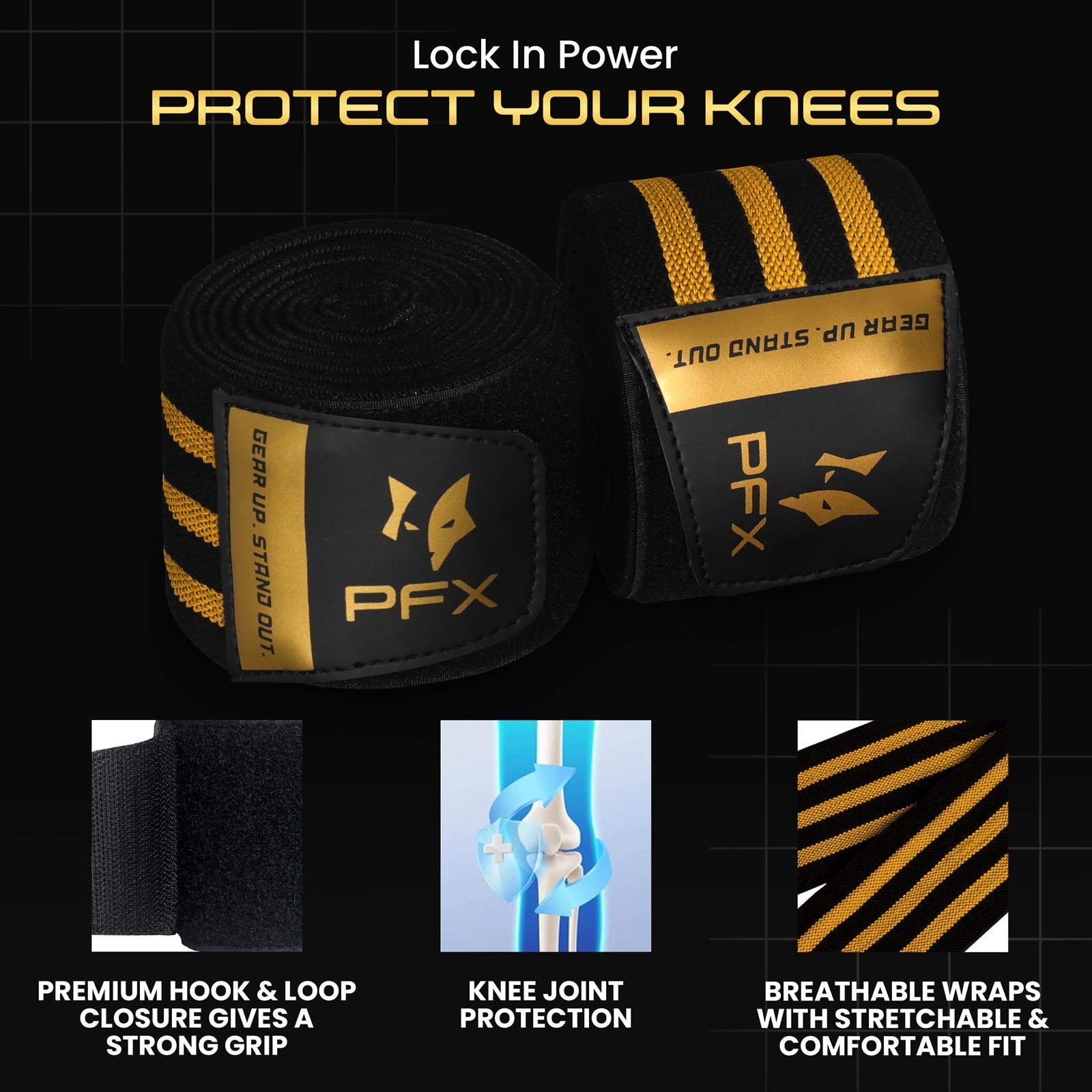 PFX Golden Series Professional Knee Wraps – Elite Support & Stability - Image 7