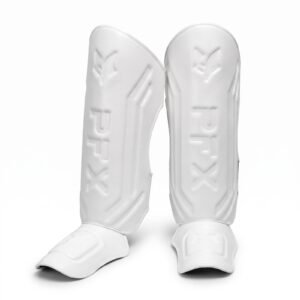 Premium White Leather Shin Instep Guards – Embossed Genuine Leather Shin Pads for Muay Thai, MMA, Kickboxing & Martial Arts